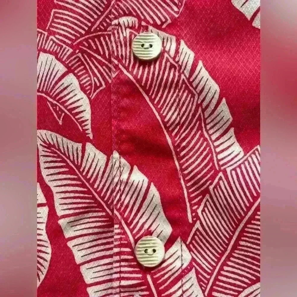 Tommy Bahama Grand Fronde Short Sleeve Silk Blend Button Up Shirt Pink Plume Sma - Picture 10 of 11